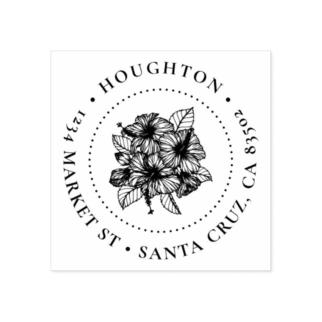 Handgezeichnet Hibiskus Runde Rücksendeadresse Gummistempel (Prägung)