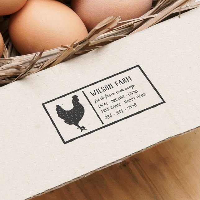 Handgezeichnet Hühner-Vintage Familienfarm Eierkar Gummistempel (Rubber Stamp Mock-up)