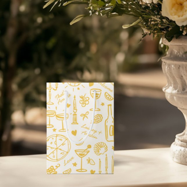 HandGezeichnet Illustrierte Hochzeitsgeschenktasch Mittlere Geschenktüte (Hand-Drawn Illustrated Wedding Welcome Gift Bags)