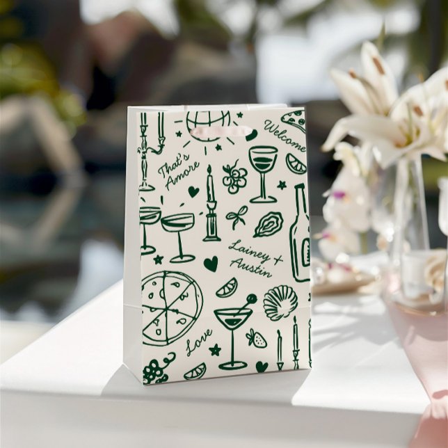 HandGezeichnet Illustrierte Hochzeitsgeschenktasch Mittlere Geschenktüte (Hand-Drawn Illustrated Wedding Welcome Gift Bags)