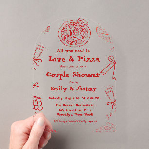 Handgezeichnet ist Liebe & Pizza Brautparty Acryleinladungen