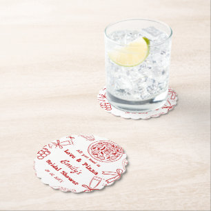 Handgezeichnet ist Liebe & Pizza Brautparty Untersetzer