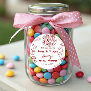 Handgezeichnet ist Liebe & Pizza Junggesellinnenab Runder Aufkleber