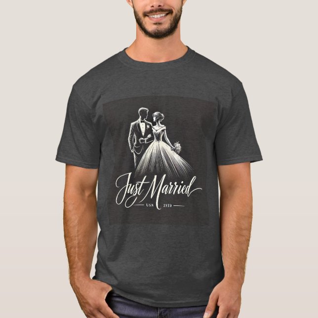 HandGezeichnet Just Married Mens Tshirt (Vorderseite)