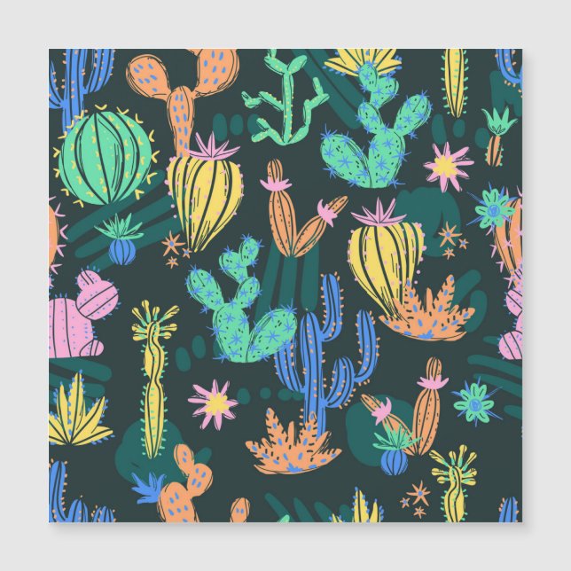 Handgezeichnet Kaktus: Skandinavien nahtlos. Magnetkarte (Vorderseite)