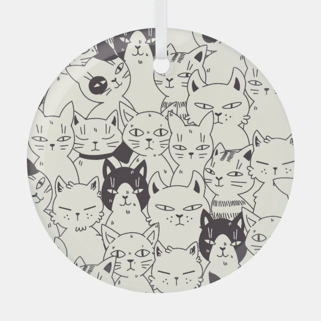 Handgezeichnet Katzen doodeln nahtlos. Ornament Aus Glas (Vorderseite)