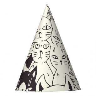 Handgezeichnet Katzen doodeln nahtlos. Partyhütchen