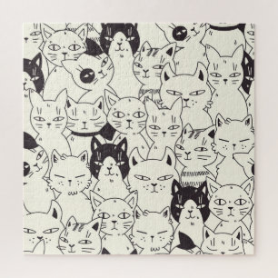 Handgezeichnet Katzen doodeln nahtlos. Puzzle