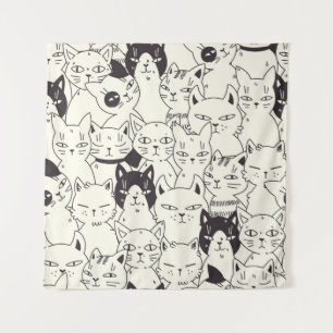 Handgezeichnet Katzen doodeln nahtlos. Wandteppich