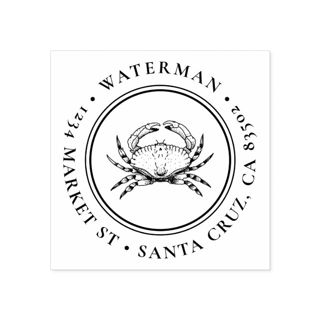 handgezeichnet Krabbe | Runde nautische Rücksendea Gummistempel (Prägung)