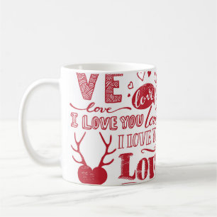 Handgezeichnet Liebe Doodles, charmantes Muster. Kaffeetasse