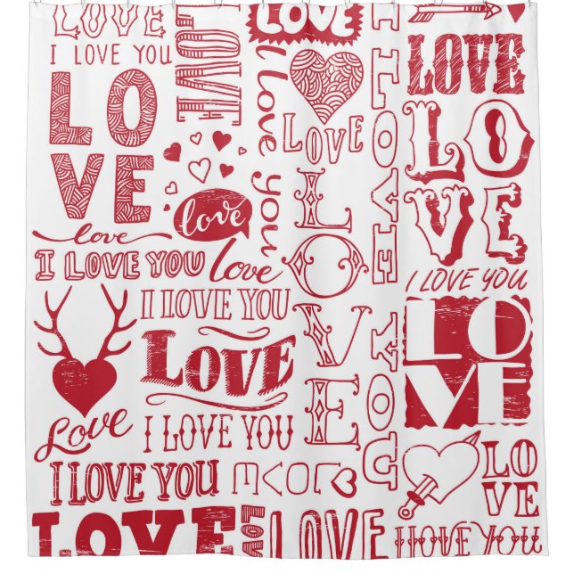 handgezeichnet Liebe-Doodles  Duschvorhang (Vorderseite)