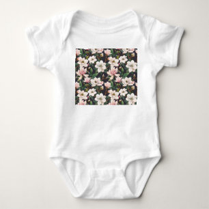 Handgezeichnet Magnolien: Wasserfarben nahtlos. Baby Strampler