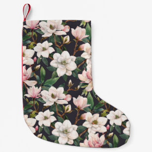 Handgezeichnet Magnolien: Wasserfarben nahtlos. Kleiner Weihnachtsstrumpf