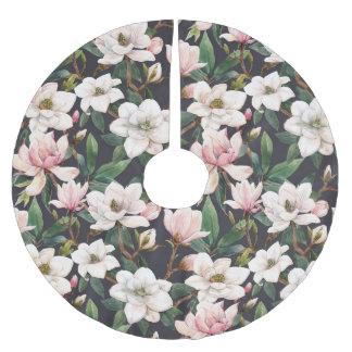 Handgezeichnet Magnolien: Wasserfarben nahtlos. Polyester Weihnachtsbaumdecke