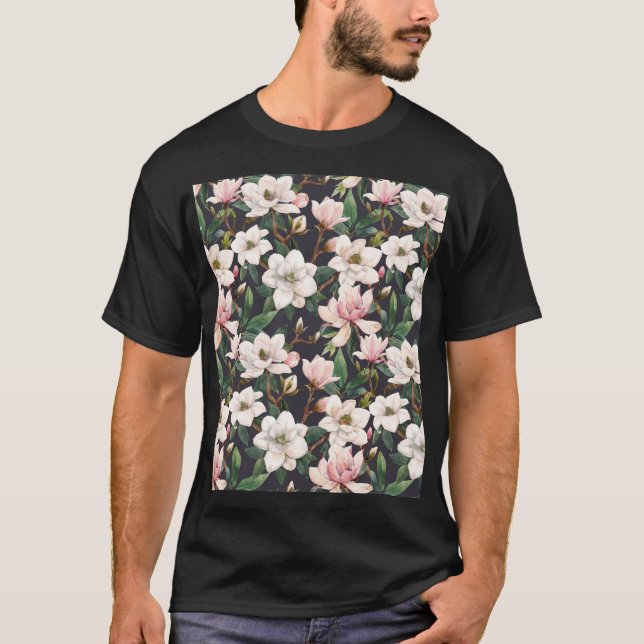 Handgezeichnet Magnolien: Wasserfarben nahtlos. T-Shirt (Vorderseite)