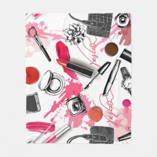 Handgezeichnet Make-up, Vintages Grafikmuster. Fleecedecke