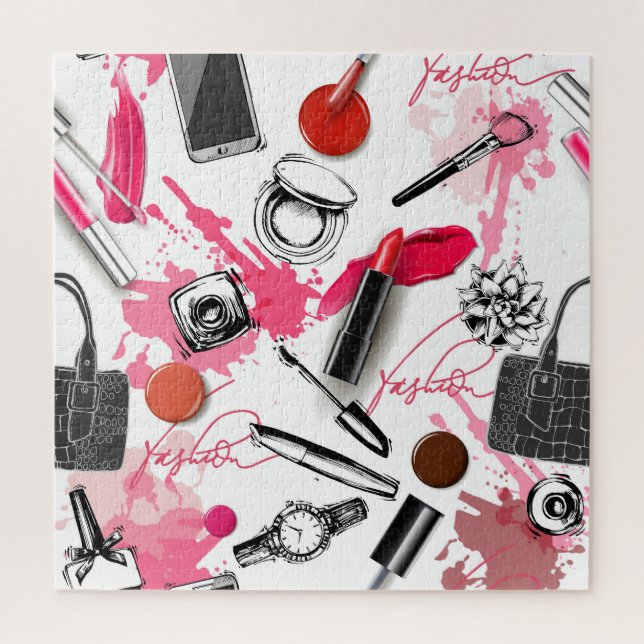 Handgezeichnet Make-up, Vintages Grafikmuster. Puzzle (Vertikal)