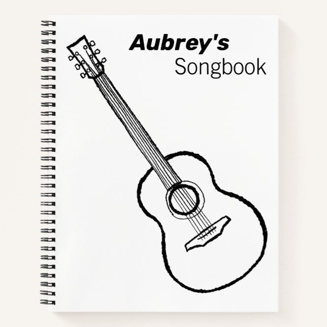 Handgezeichnet Minimal Guitar Spiral Notebook Notizbuch (Vorderseite)