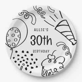 Handgezeichnet Moderner Geburtstag jedes Alters Sc Pappteller