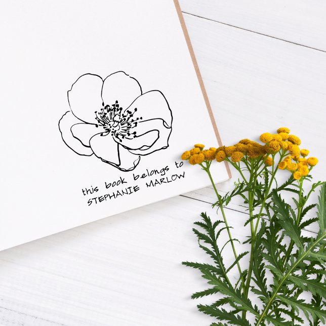 Handgezeichnet Mohn Wildblume Rustikales Bibliothe Gummistempel (Von Creator hochgeladen)