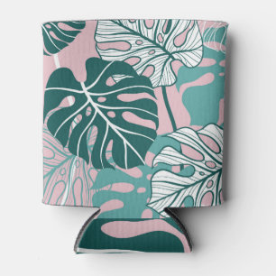 Handgezeichnet Monstera-Blätter, rosa Hintergrund. Dosenkühler