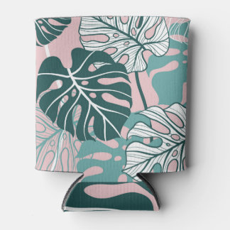 Handgezeichnet Monstera-Blätter, rosa Hintergrund. Dosenkühler
