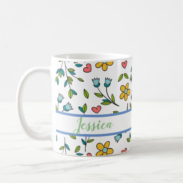 HandGezeichnet Muster für Blumen und Herz Kaffeetasse (Links)