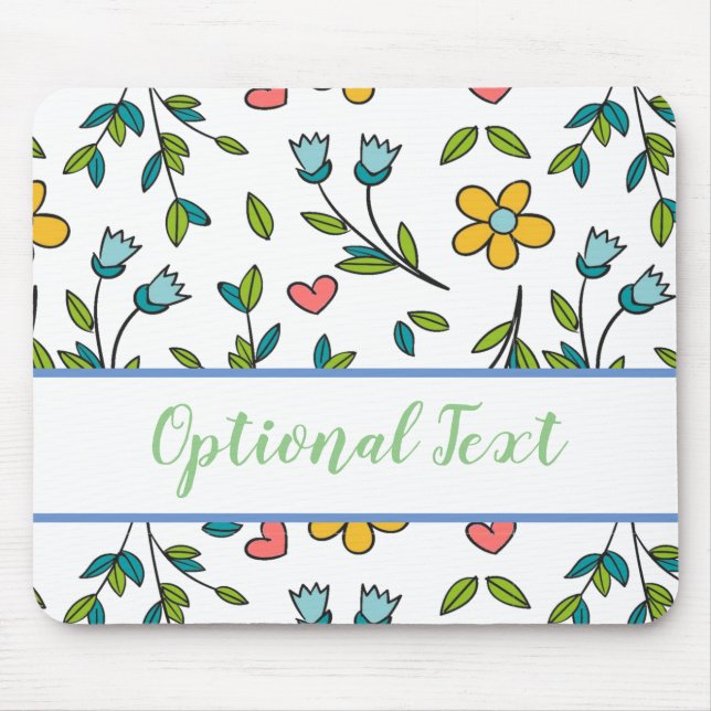 HandGezeichnet Muster für Blumen und Herz Mousepad (Vorne)
