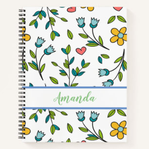 HandGezeichnet Muster für Blumen und Herz Notizbuch