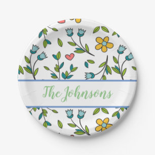 HandGezeichnet Muster für Blumen und Herz Pappteller