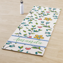 HandGezeichnet Muster für Blumen und Herz Yogamatte