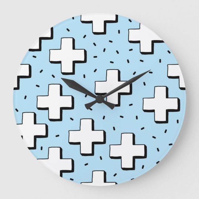 HandGezeichnet Muster mit Plus Zeichen. Große Wanduhr (Vorderseite)