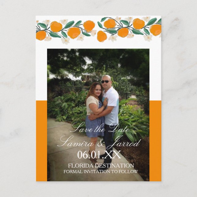 HandGezeichnet Orange Botanical Save the Dates Postkarte (Vorderseite)