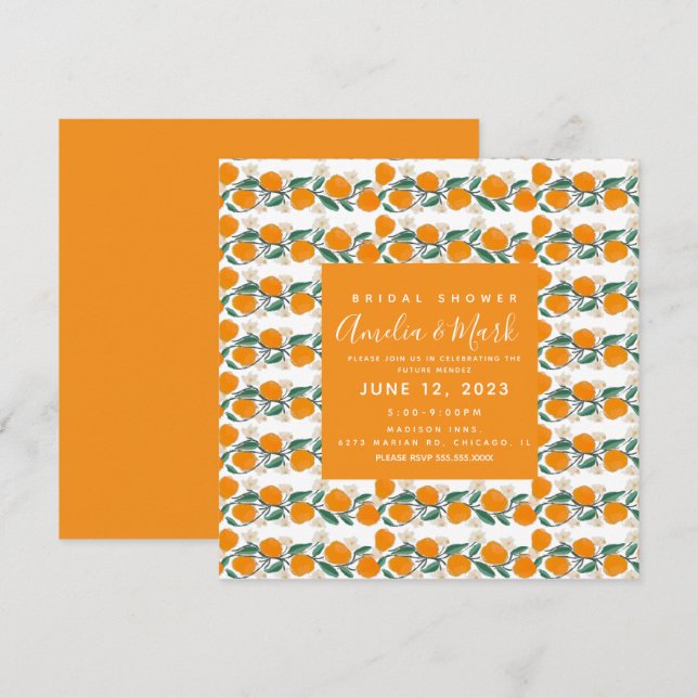 HandGezeichnet Orange Botanisches Abstraktes Braut Einladung (Vorne/Hinten)