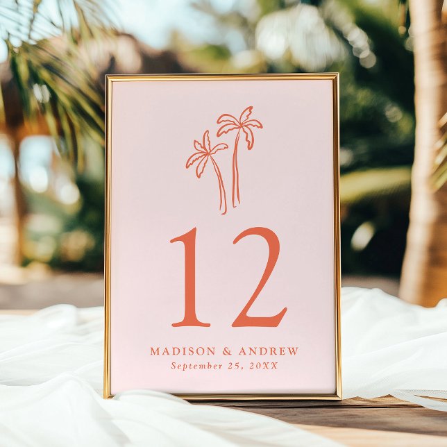 HandGezeichnet Palmen Rosa Hochzeitsstimmung Tisch Einladung (Von Creator hochgeladen)