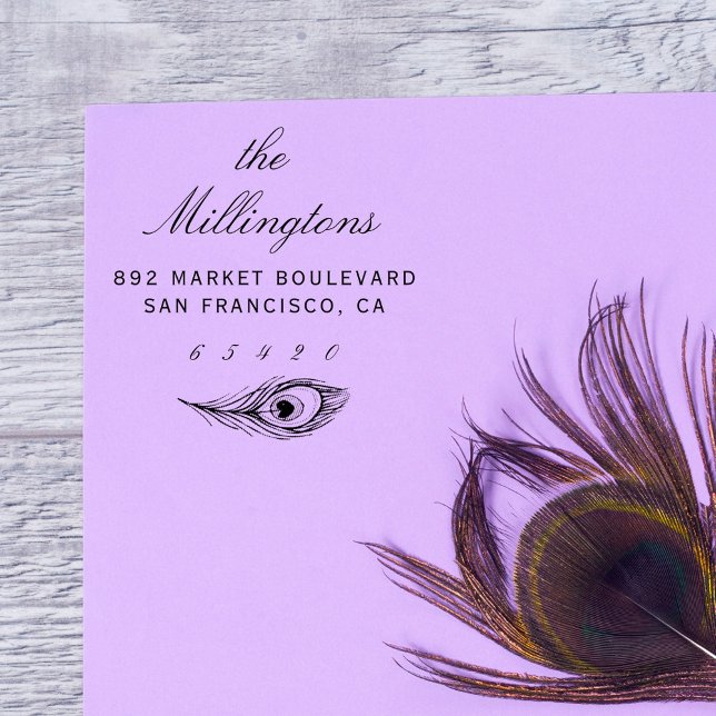 Handgezeichnet Peacock Feather Name & Rücksendeadr Permastempel (Von Creator hochgeladen)