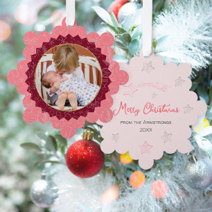 HandGezeichnet Pink Foto Holiday Script Ornament Karte