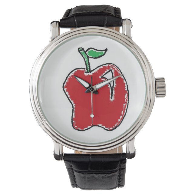 Handgezeichnet Red Apple Fruit Cartoon Armbanduhr (Vorderseite)