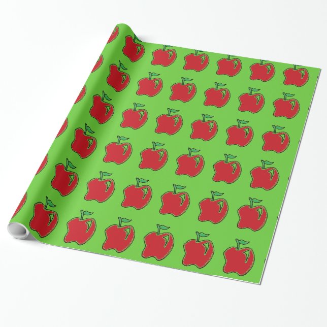 Handgezeichnet Red Apple Fruit Cartoon Geschenkpapier (Ungerollt)