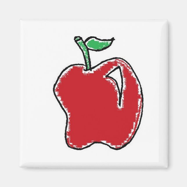 Handgezeichnet Red Apple Fruit Cartoon Magnet (Vorne)