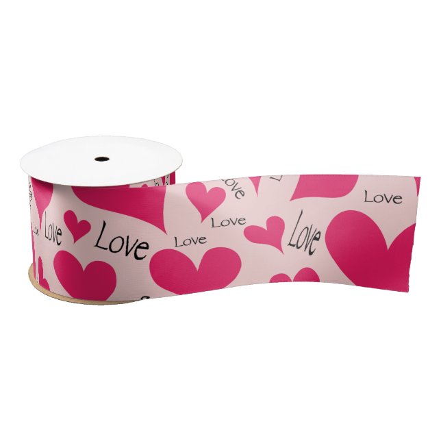 Handgezeichnet Rosa Herz Liebe Satin Ribbon Satinband (Spule)
