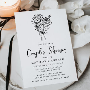 HandGezeichnet Rose Bouquet Couples Brautparty Einladung