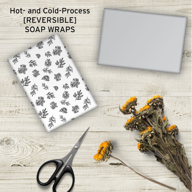🌿 🌹 handGezeichnet Rose Schwarz + Weiße Seifenwr (🌿🌹 Hand-Drawn Roses Black + White Soap Wraps -- No Minimum Order)