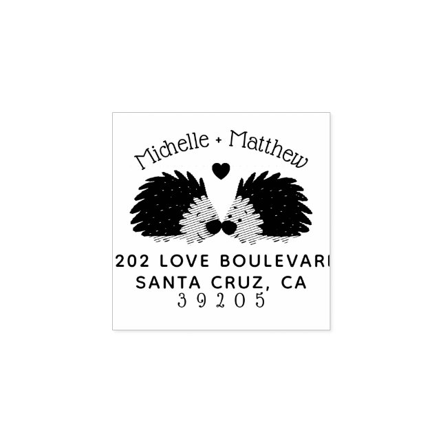 Handgezeichnet Rücksendeadresse für Igel und Herz- Gummistempel (Prägung)