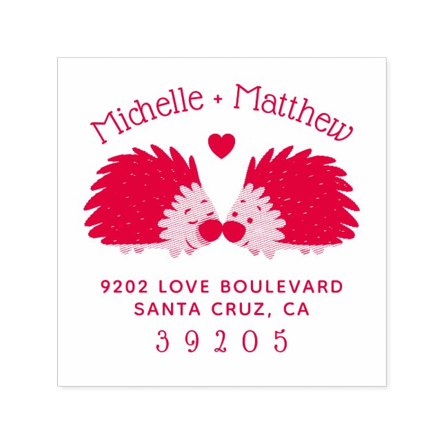 Handgezeichnet Rücksendeadresse für Igel und Herz- Permastempel (Design)