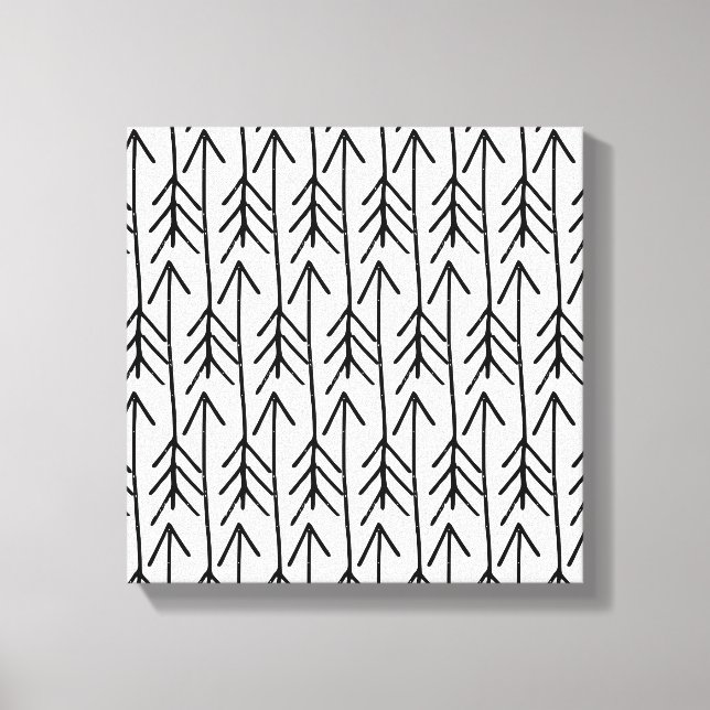 Handgezeichnet Schwarz-weißes geometrisches Zickza Leinwanddruck (Vorderseite)