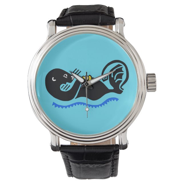 Handgezeichnet - Sea OTTER - Natur - Blau Armbanduhr (Vorderseite)