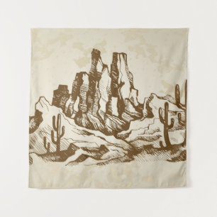 Handgezeichnet Skizze. Typische Landschaftswüste v Wandteppich