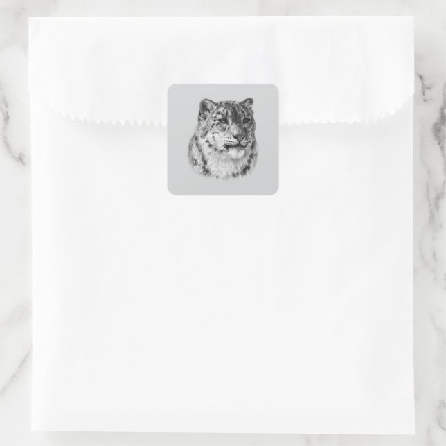 HandGezeichnet Snow Leopard Quadratischer Aufkleber (Tasche)